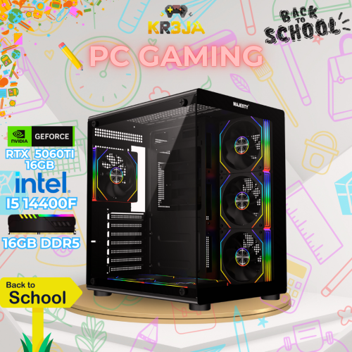 تجميعة بيسي قيمنق لون اسود RTX 5060TI 16GB - I5 14...