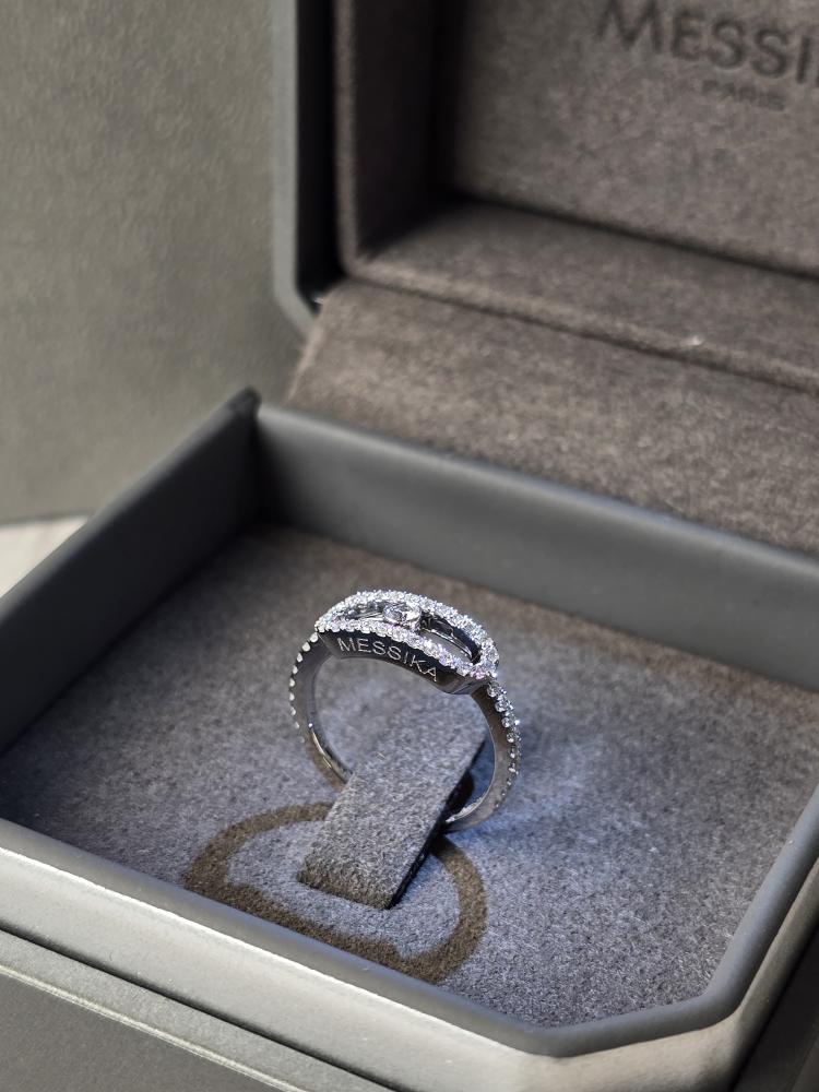 خاتم ميسيكا العريض فل دايموند  ذهب ابيض مقاس 49