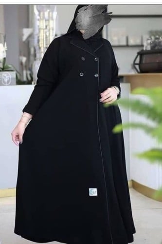عبايه كريب ملكي مع زرار ديكور