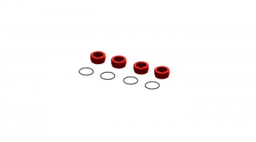 Aluminum Front Hub Nut Red (4) with O-Rings (ARA320467)
