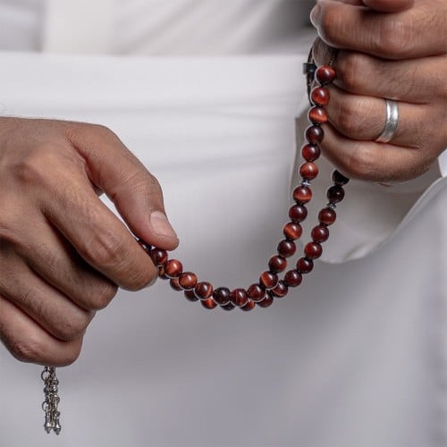 سبحة حجر عين النمر الأحمر - متجر نوفا