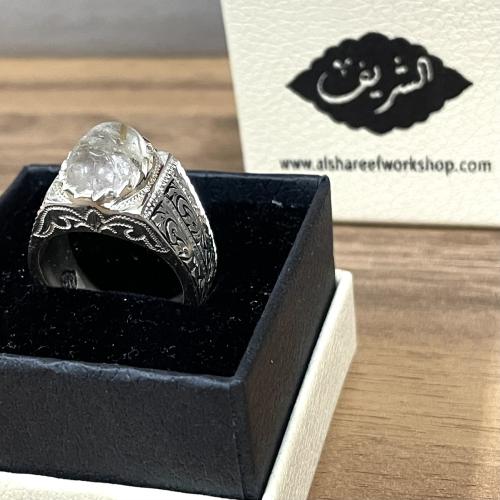 خاتم فضة رجالي بحجر در مسماري طبيعي