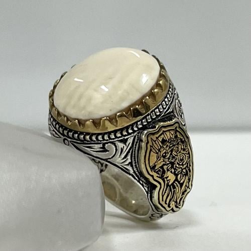 خاتم فضة رجالي بحجر عاج الفيل