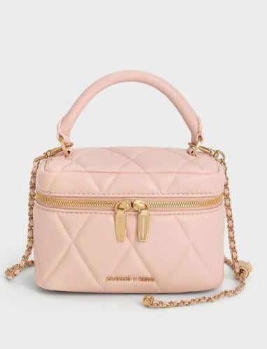 Arwen Quilted Top Handle Vanity Bag - Light Pink