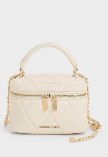 Arwen Quilted Top Handle Vanity Bag - Cream