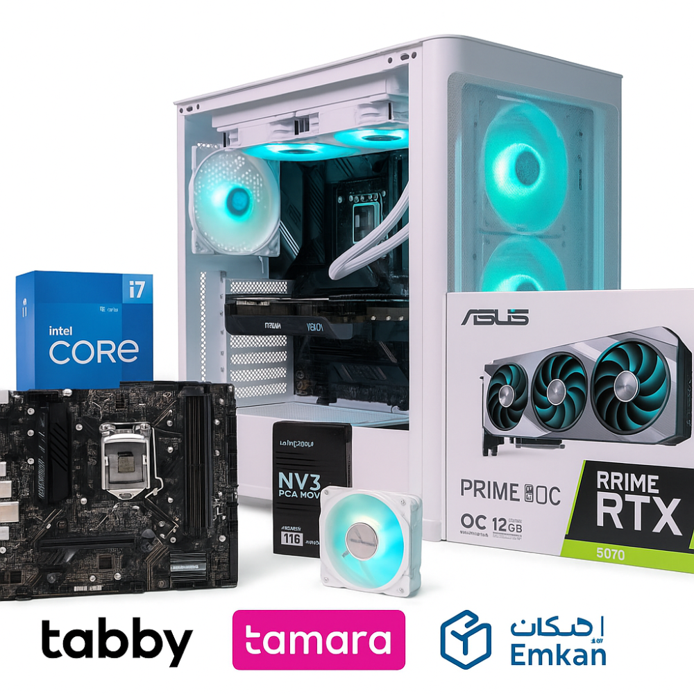 كرت الشاشة (GPU): Asus PRIME RTX 5070 12GB OC – جرافيكس قوي لألعاب 2K و 4K.
