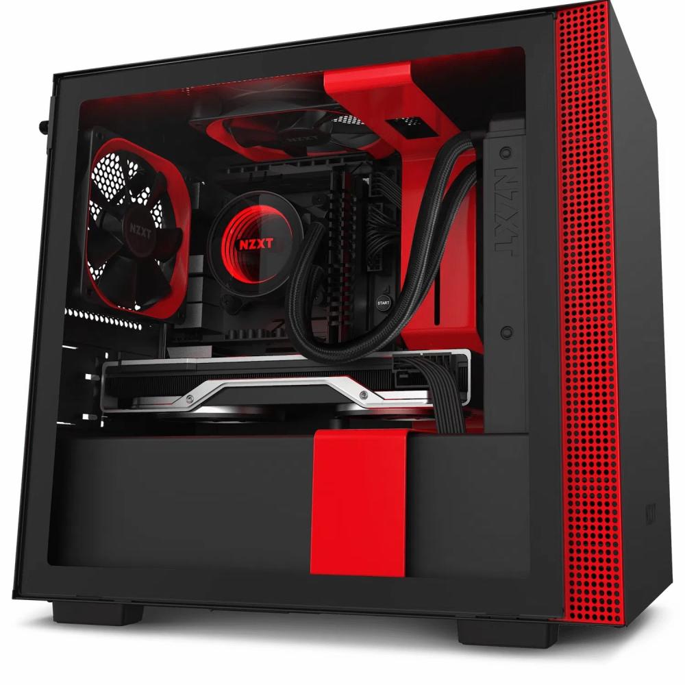 كيس تجميع NZXT H210i – أسود/أحمر Mini-ITX لتجميعات جريئة ومضغوطة