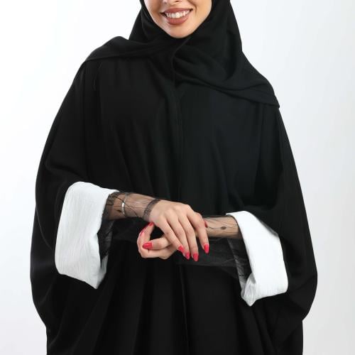 عباية مشلح كريب ملكي لون أسود باكمام سي واي ودانتي...