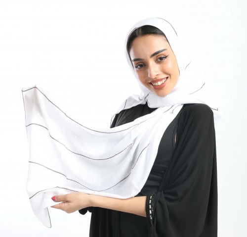 طرحة بيضاء بتطريز خطوط باللون البني T061