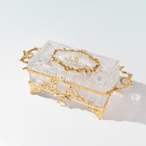 علبة كلينكس كرستال فاخر مطعّم بالنحاس الذهبي