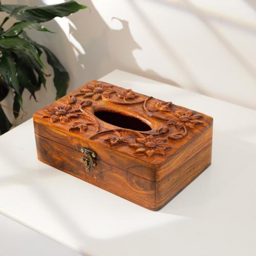 علب كلينكس خشبي منحوت يدوي فاخر