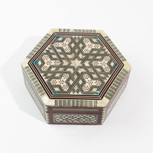 صندوق خشبي دمشقي فاخر سداسي الأضلاع