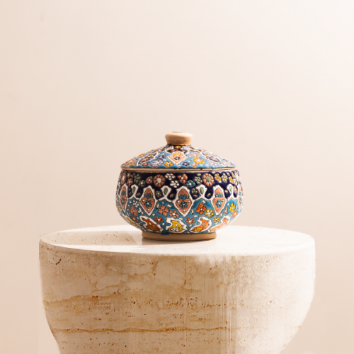 آنيه خزف فخاري دائرية منقوشه يدوياً بألوان طبيعيه فاخره