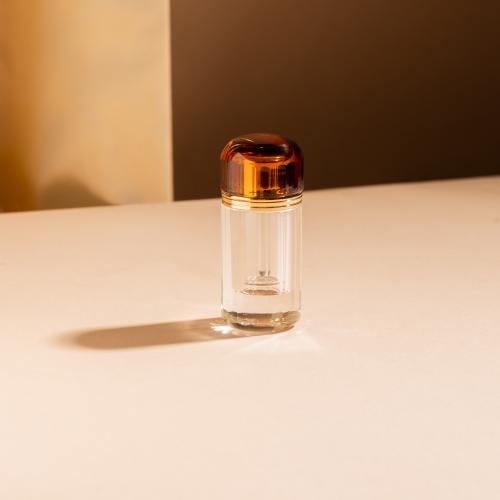 ربع تولة كرستال بوهيمي فاخر  شفاف بغطاء بني مطعّمه باللون الذهبي