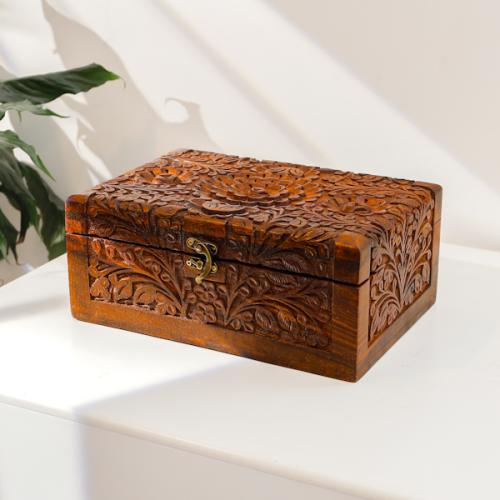 صندوق خشبي فاخر منحوت يدويا