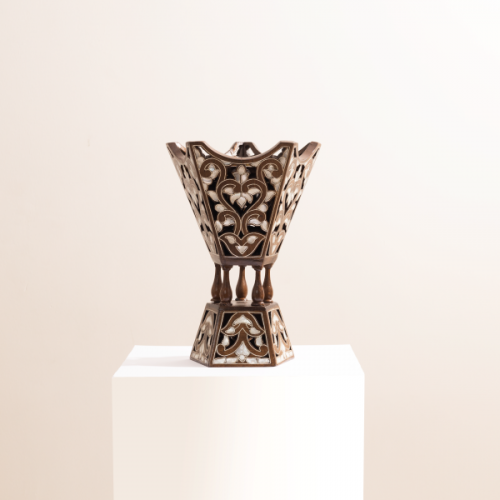 مبخر خشبي خماسي فاخر منحوت يدوياّ مطّعم بالصدف البحري