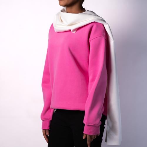 Scarf Sweaters Round Neck Pink