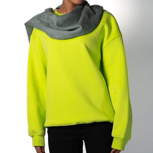 Scarf Sweaters Round Neck Neon Green