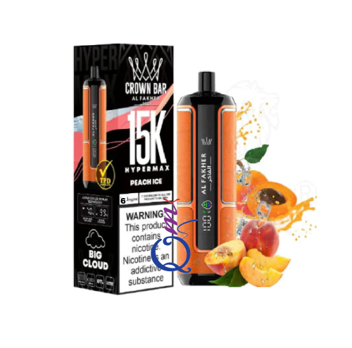 سحبة شيشة جاهزة خوخ منعش Al Fakher Crown Bar Peach Ice 15000 Puffs Hypermax Disposable