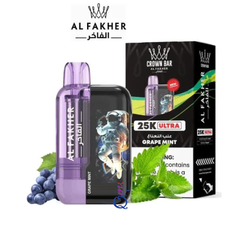 سحبة شيشة جاهزة عنب نعناع Al Fakher Crown Bar Ultra Grape Mint 25000 Puffs Disposable