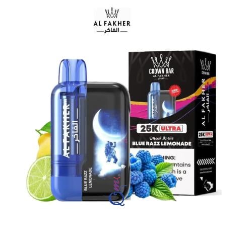 سحبة شيشة جاهزة بلو راز ليمون Al Fakher Crown Bar Ultra Blue Razz Lemonade 25000 Puffs Disposable