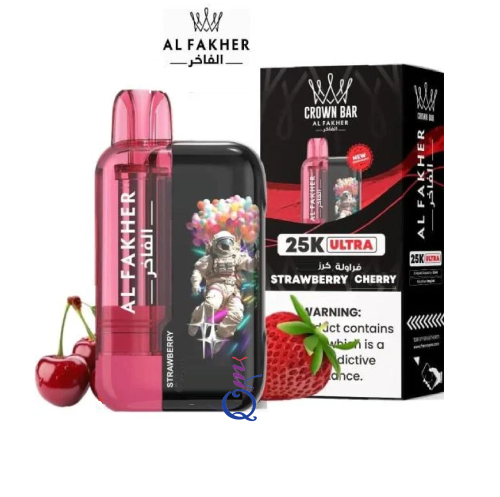 سحبة شيشة جاهزة فراولة كرز Al Fakher Crown Bar Ultra Strawberry Cherry 25000 Puffs Disposable