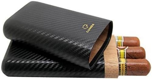 حافظة سيجار كاربون فايبر جلد ثلاثيي Carbon Fiber Leather 3 Tube Wooden Cigar Humidor