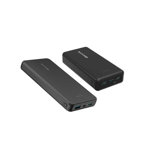 بكج راف باور بطارية 10000 ملي امبير بمنفذ تايب سي ومنفذ مايكرو ومنفذ USB بقوة 15 واط + بطارية بايونير 20000 ملي امبير بقوة 15 واط بمنفذين USB ومنفذ تايب سي ومنفذ مايكرو