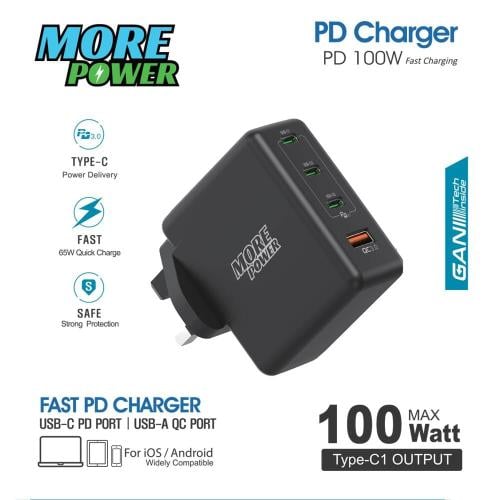 فيش جداري منزلي من مور بور 100 واط 3 منفذ PD ومنفذ USB