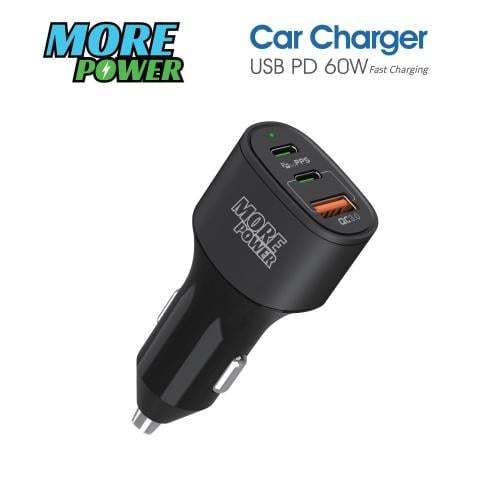 شاحن سيارة من مور بور 3منافذ 60واط يدعم بي دي ضمان سنتين