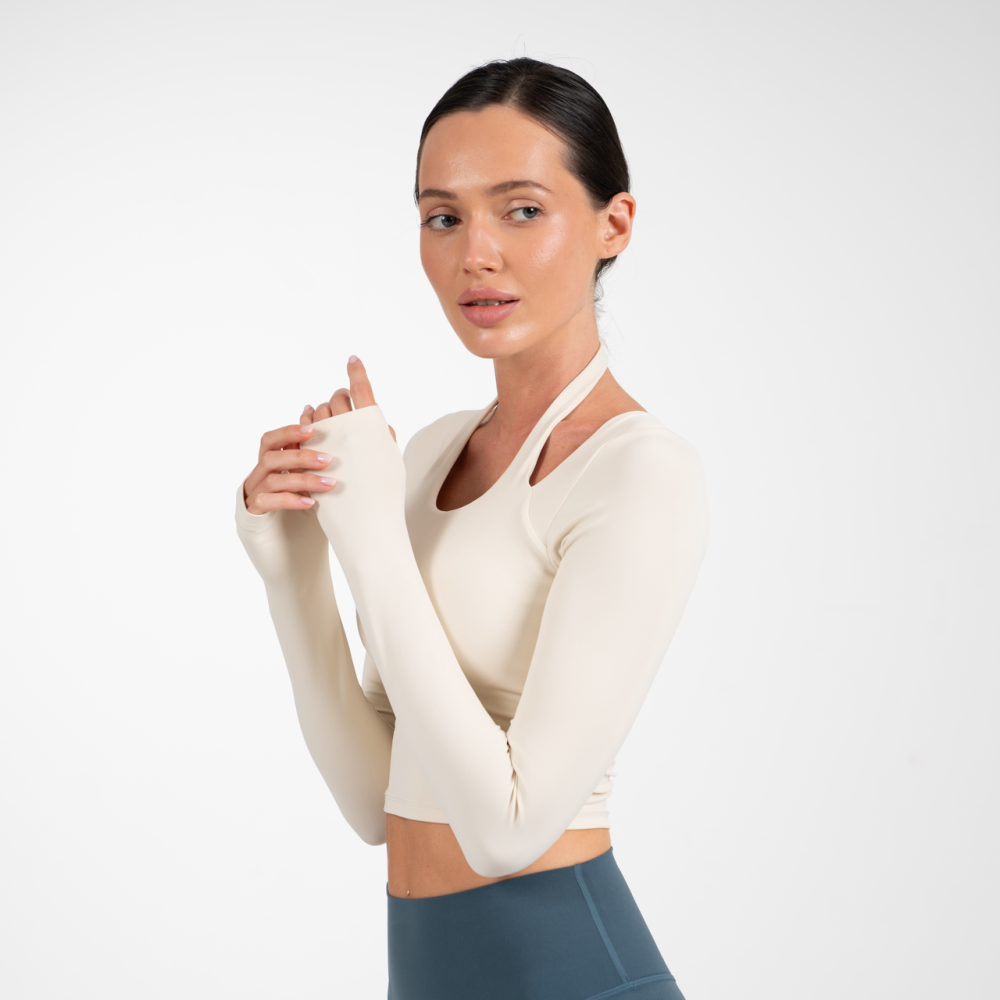 Halter Neck Long Sleeve Top - Ivory White - KŌA