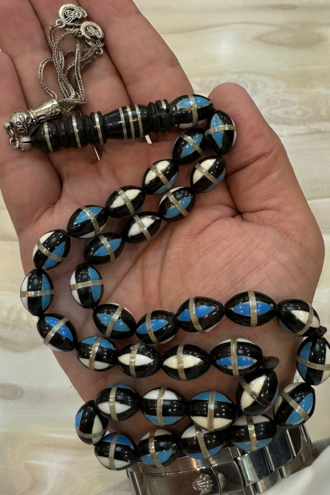 سبحة كوك بيضاوية الشكل مطعمة بالفيروز و الفضة-الطيب الاصيل