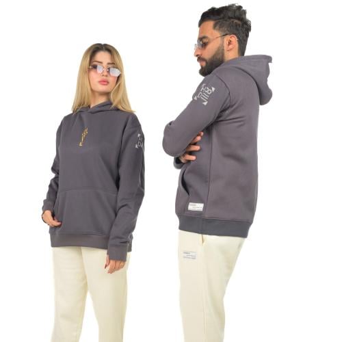 Burnt grey Hoodie with Golden Embroidery