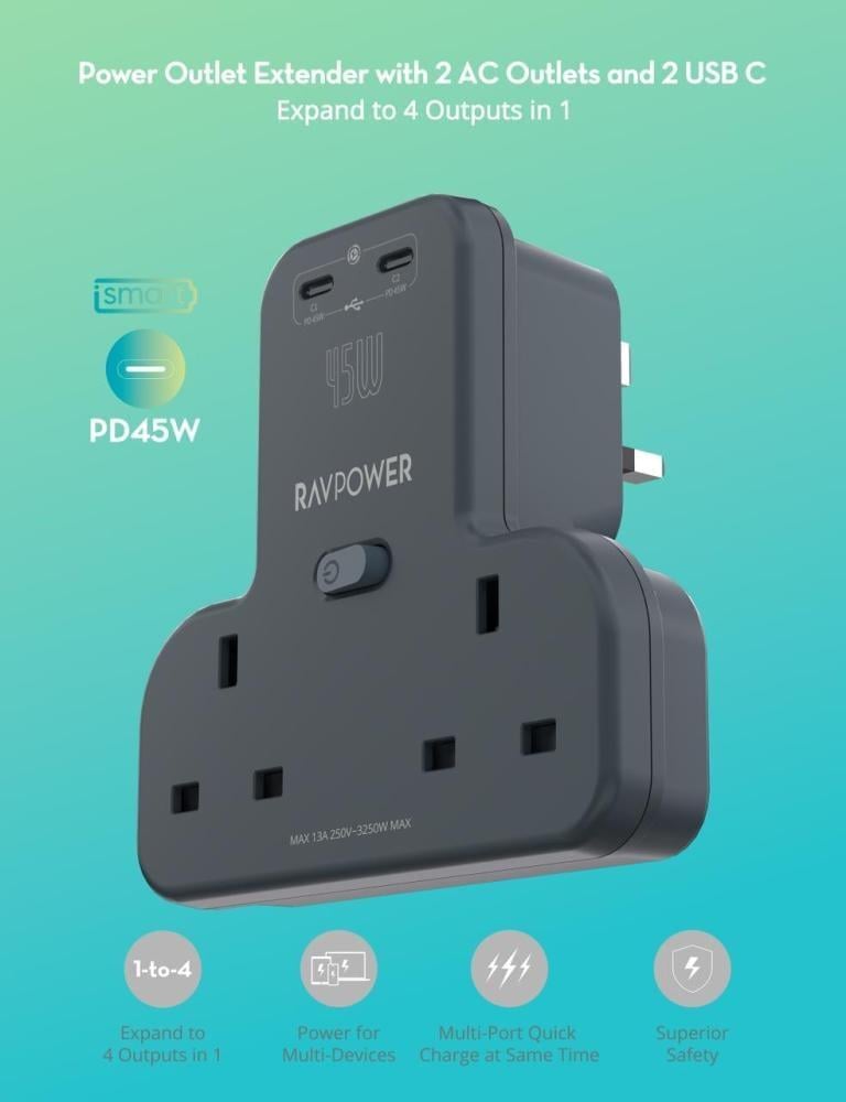 ravpower شاحن جداري 45 واط
