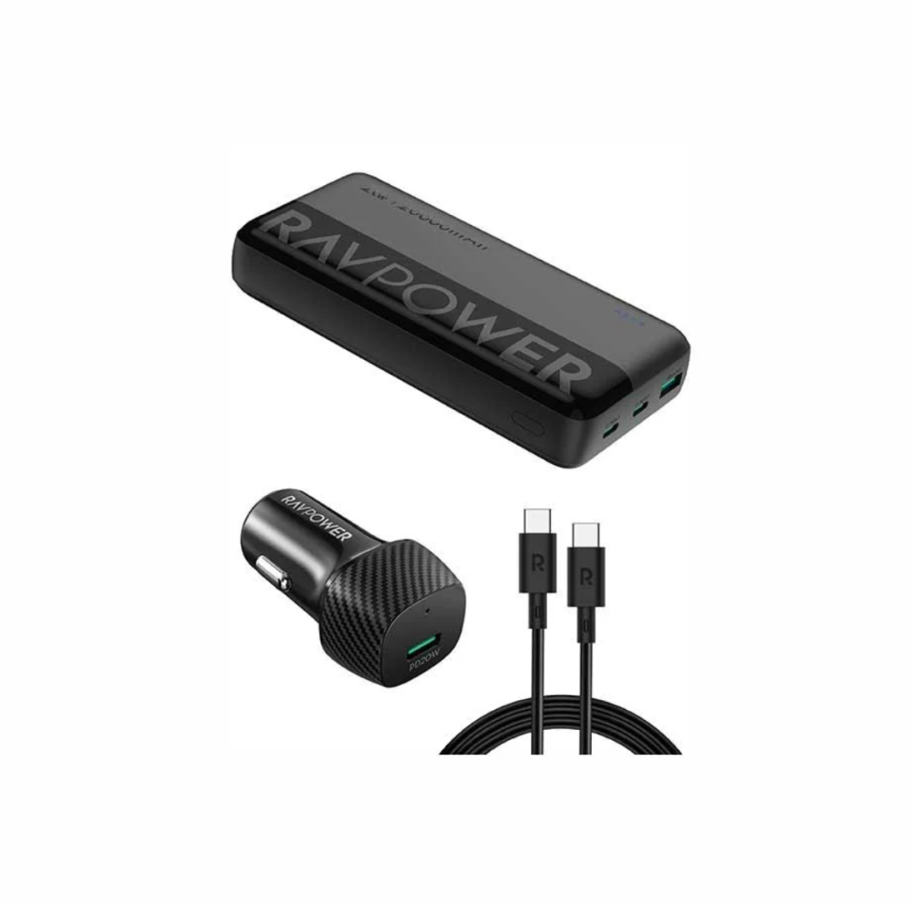 بكج راف باور بطارية 20000 بقوة 20 واط + شاحن سيارة مع منفذ تايب سي + سلك تايب سي