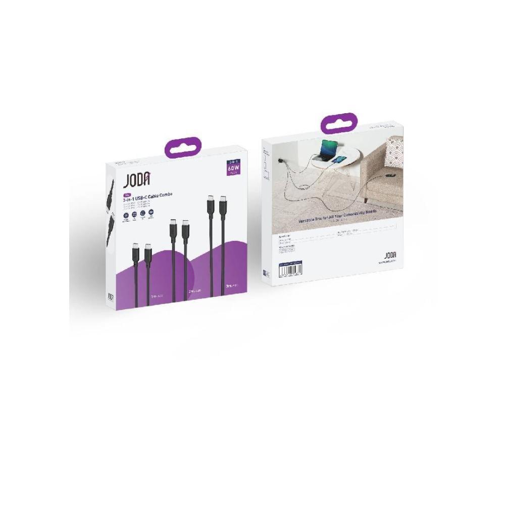 جودا - بكج كيابل جودا 3 في 1 تايب سي  1 متر + 2 متر + 3 متر بقوة 60 واط - اسود