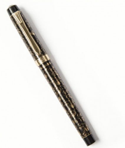 قلم بلاستيكي بالحبر الجاف مزين بألوان ذهبية وبالحبر الأسود