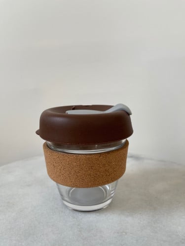 كوب قهوة 8oz مسكه خشب غطاء بني