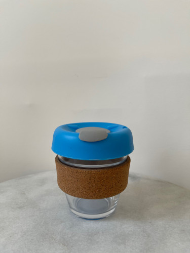 كوب قهوة 8oz مسكه خشب غطاء ازرق