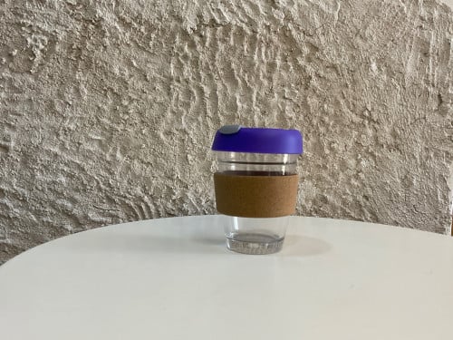 كوب قهوه 12oz مسكه خشب غطاء بنفسجي