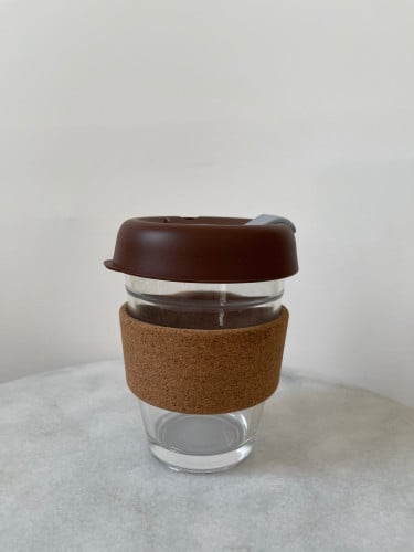 كوب قهوه 12oz مسكه خشب غطاء بني