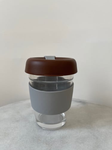 كوب قهوه 12oz مسكه سلكون غطاء بني