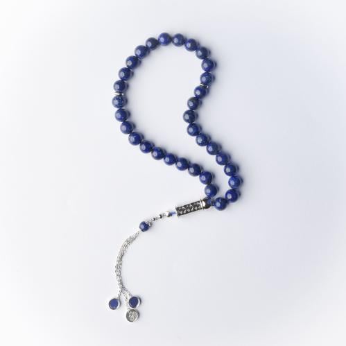 سبحة حجر لابيس لازولي 10 ملم مع فضة