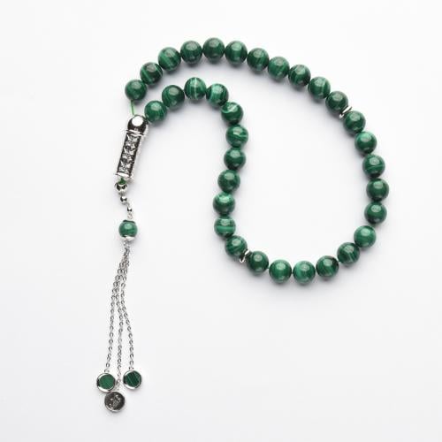 سبحة حجر ملكايت 10 ملم مع فضة