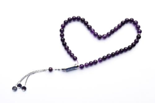 سبحة حجر اماتيست 8 ملم فضة