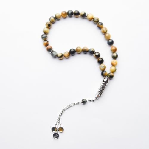 سبحة حجر عين النمر ١٠ ملم مع فضة