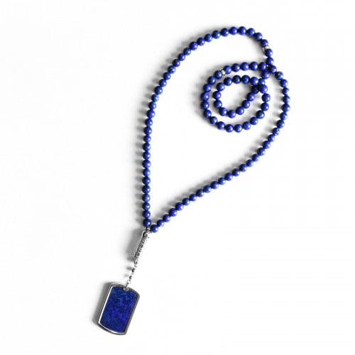 قلادة / سبحة من حجر لابيس لازولي 99 حبة مع فضة