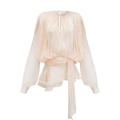 Draped Long Sleeved Dress With Mini Skirt And Ruch...