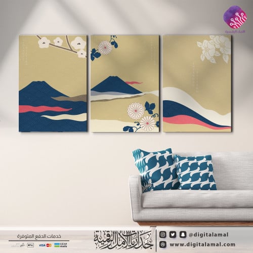 لوحات جدارية متعددة لمنظر طبيعي مع الأزهار