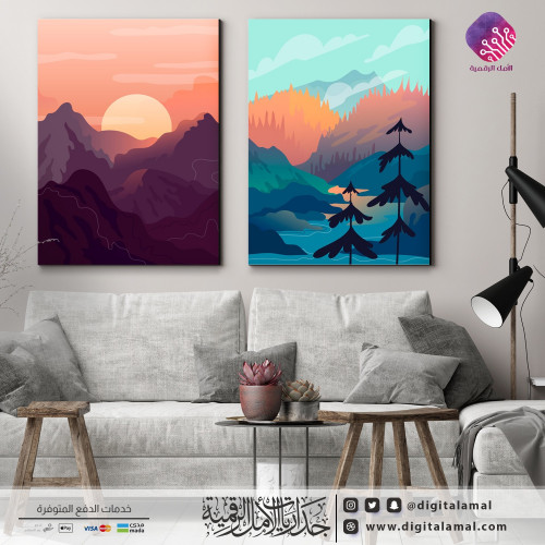لوحات جدارية متعددة لمنظر طبيعي في الغابات